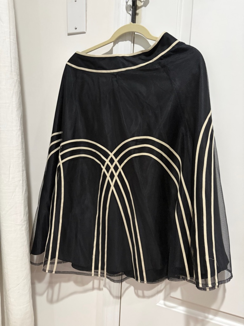LOFT Black A-Line Skirt with Cream Geometric Trim